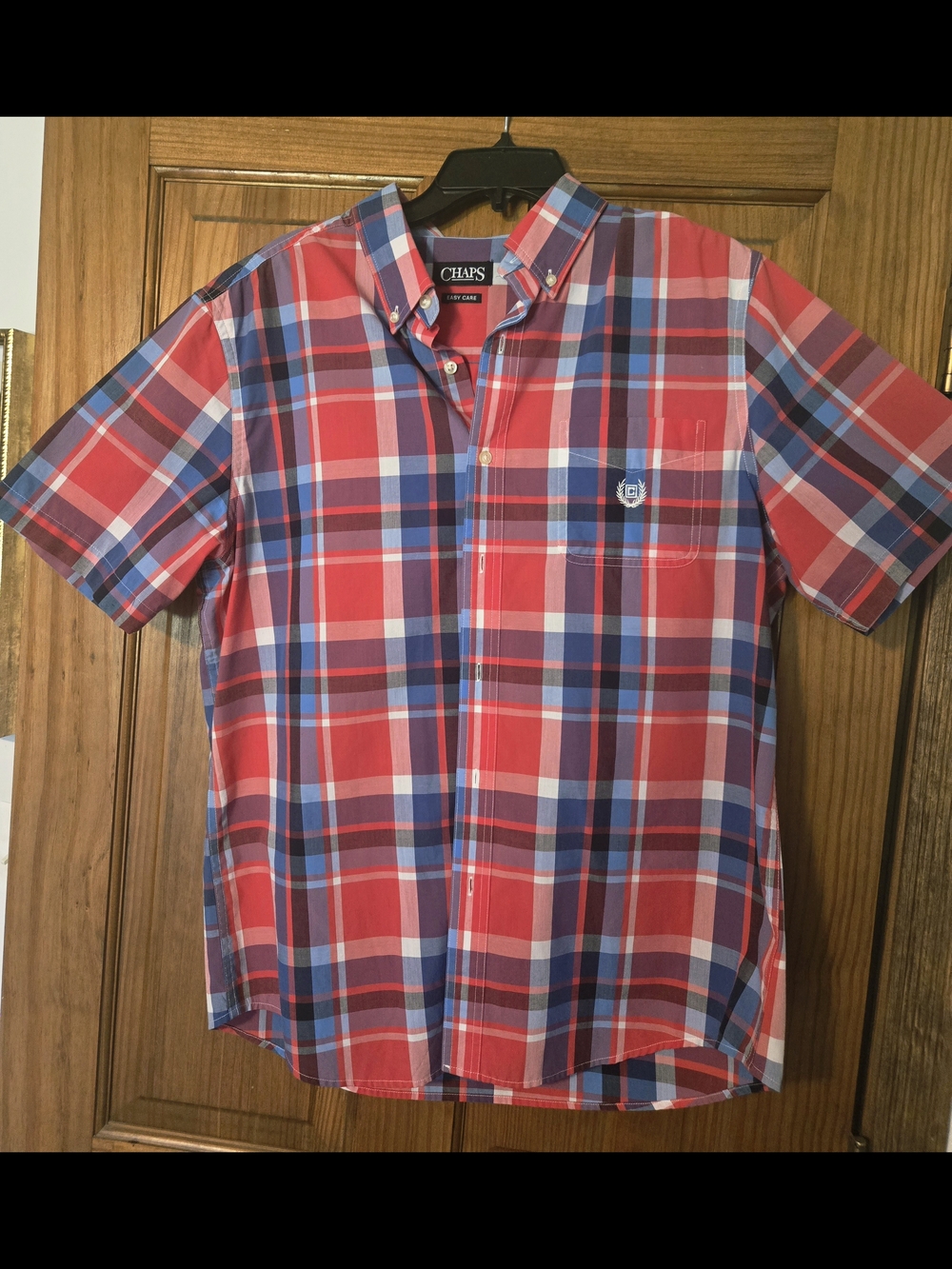NWOT Chaps Easy Care Plaid Button-Down Shirt Men's Large Short Sleeve